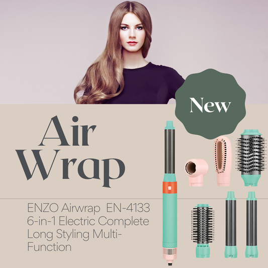 ENZO Airwrap Complete Long EN-4133 6-in-1 Electric  Complete Long Styling Multi-Function Hair Straightener Curler, Comb & Hot Air Brush