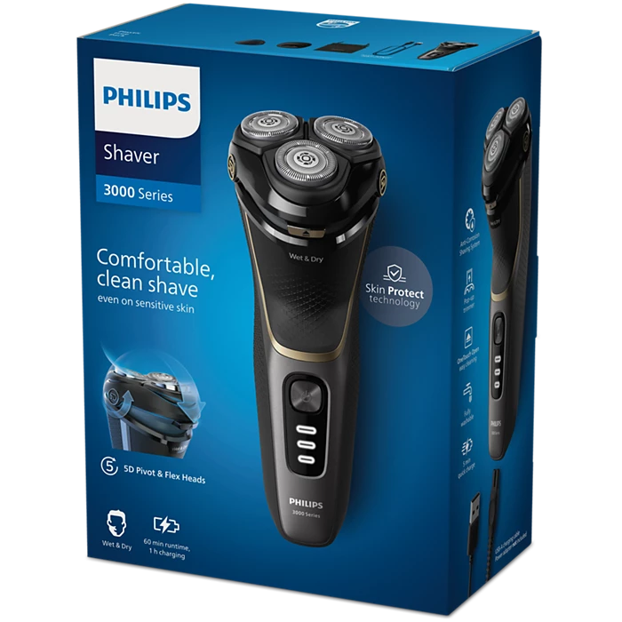 Philips Shaver 3000 Series S3342/13 Wet & Dry Electric Shaver with PowerCut blades.