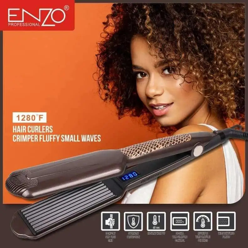 ENZO EN-3891 Ceramic Ripple Flat Iron – Large Corn Splint Wave Curler