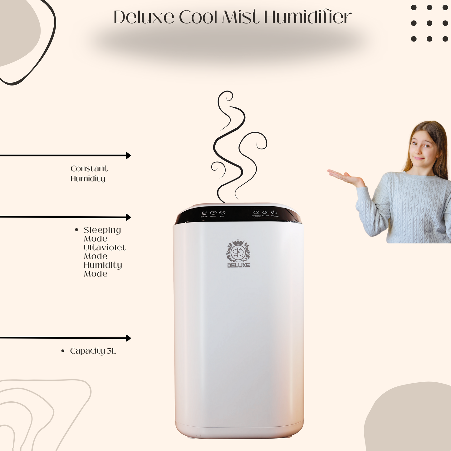 Deluxe Cool Mist 3L Humidifier 