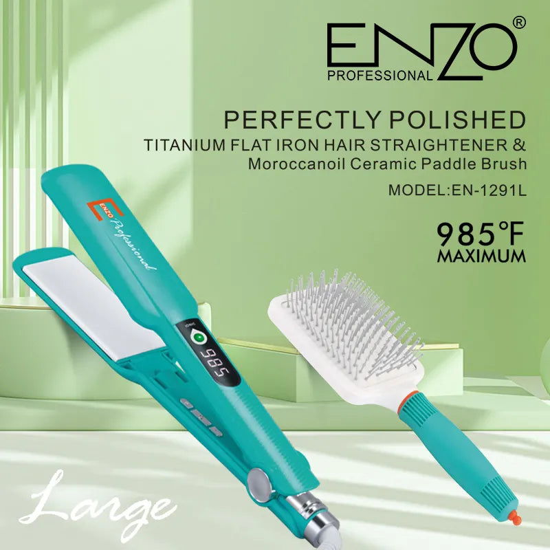 ENZO EN-1291S Portable Hair Brush Hot Iron 2 in 1 Hair Straightener and Comb