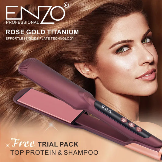 ENZO EN-20173 High-Quality Titanium Flat Iron Hair Straightener with LCD Display