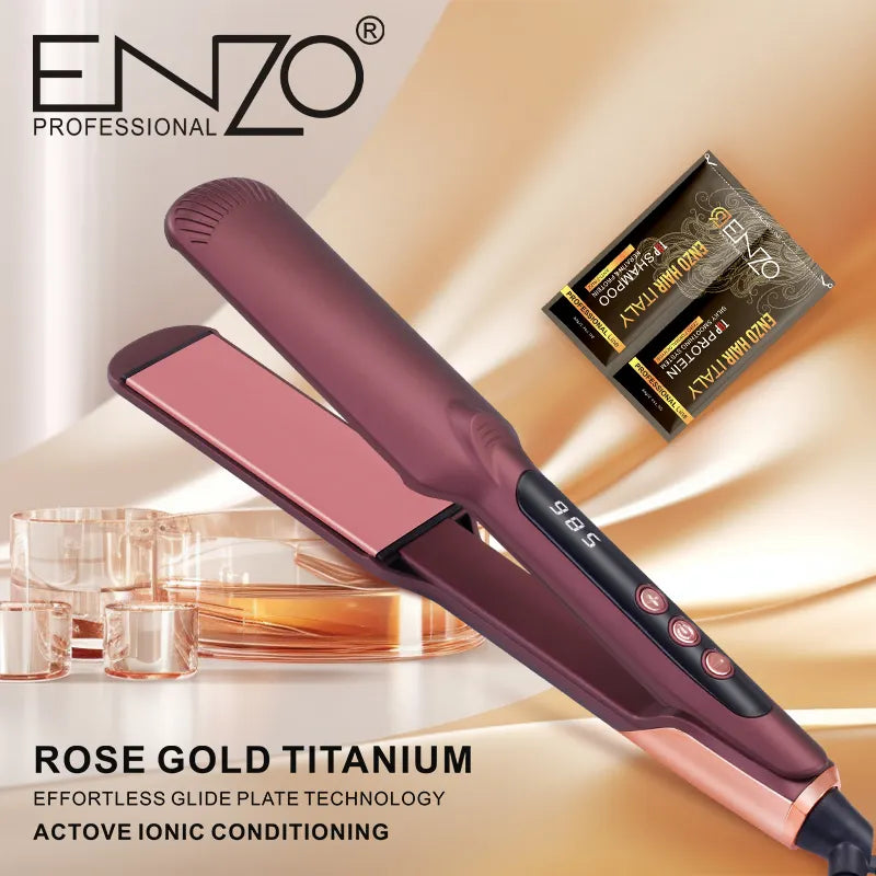 ENZO EN-20173 High-Quality Titanium Flat Iron Hair Straightener with LCD Display