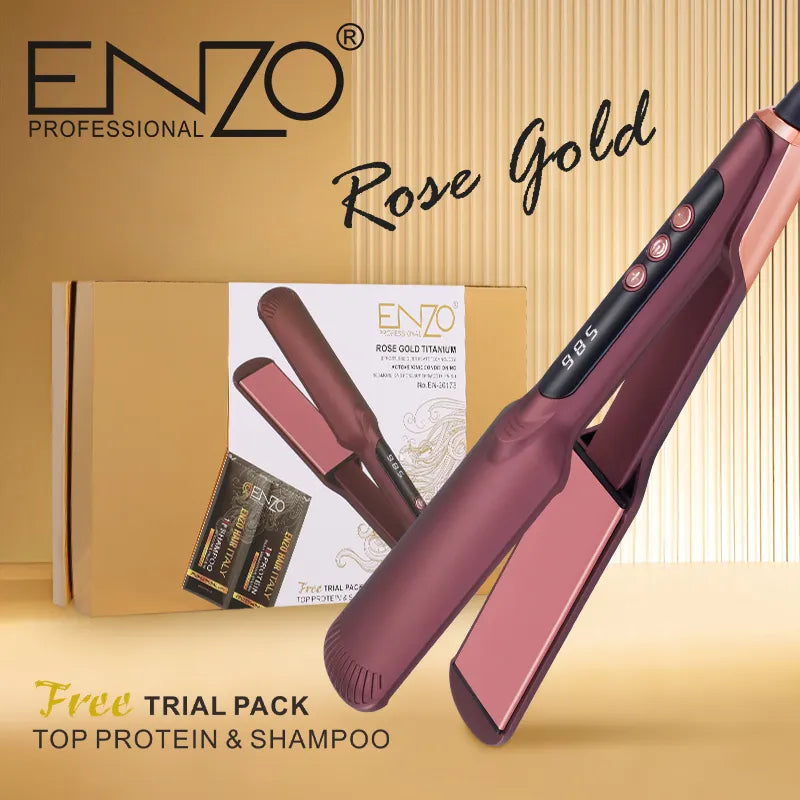 ENZO EN-20173 High-Quality Titanium Flat Iron Hair Straightener with LCD Display