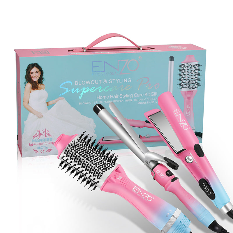 Enzo EN-3312 Hair Styling Pack – Professional Straightener, Curler & Volumizer