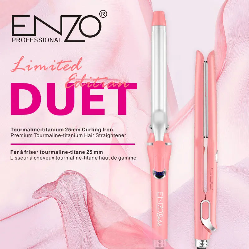 ENZO EN-3886 2-in-1 Pink Hair Straightener and Curler – Professional Flat Iron