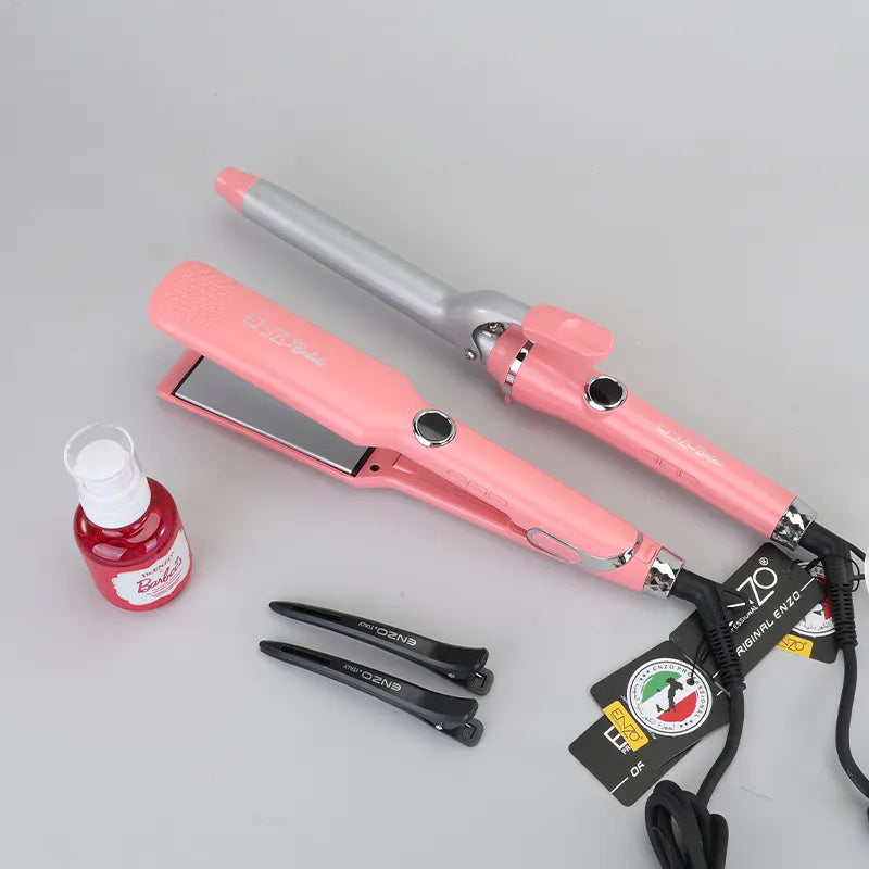 ENZO EN-3886 2-in-1 Pink Hair Straightener and Curler – Professional Flat Iron