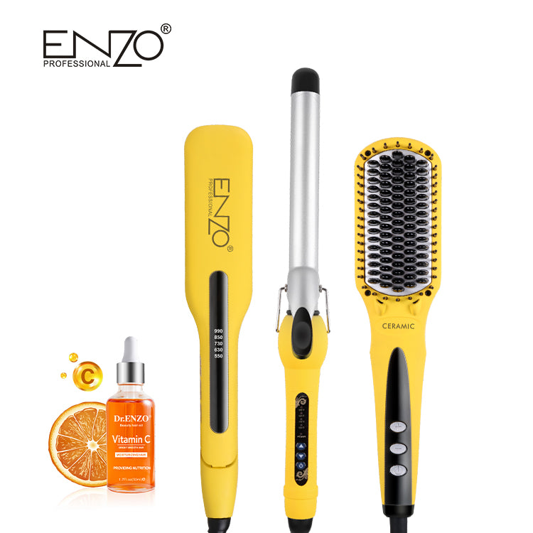 ENZO EN-3955W 3-in-1 Hair Styling Kit – Hot Air Brush, Straightener & Curling Iron