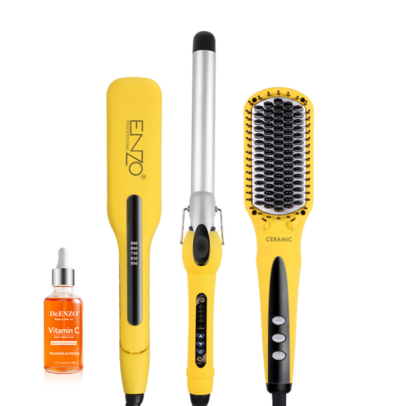 ENZO EN-3955W 3-in-1 Hair Styling Kit – Hot Air Brush, Straightener & Curling Iron