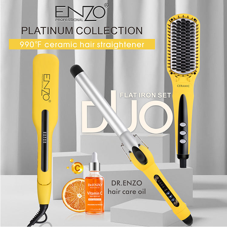 ENZO EN-3955W 3-in-1 Hair Styling Kit – Hot Air Brush, Straightener & Curling Iron