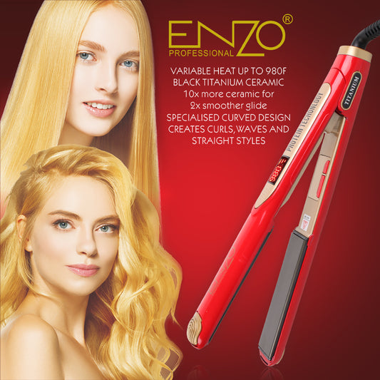 ENZO EN-5188 Professional 2-in-1 Hair Straightener & Curling Iron with Titanium Ceramic Coating