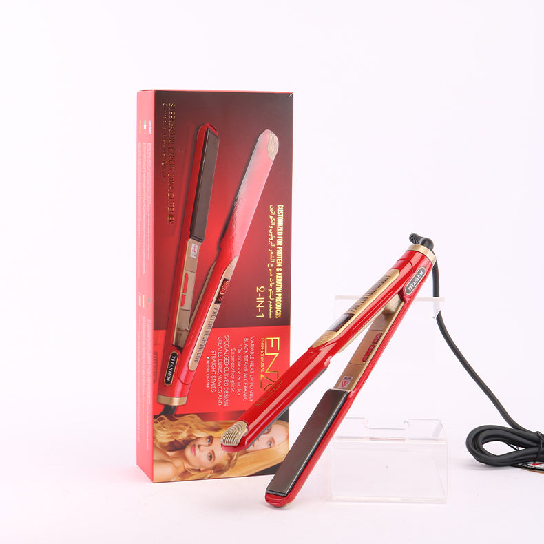 ENZO EN-5188 Professional 2-in-1 Hair Straightener & Curling Iron with Titanium Ceramic Coating