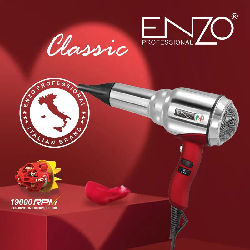 ENZO EN-8228 Retro Hair Dryer with stainless steel design and high-power motor.