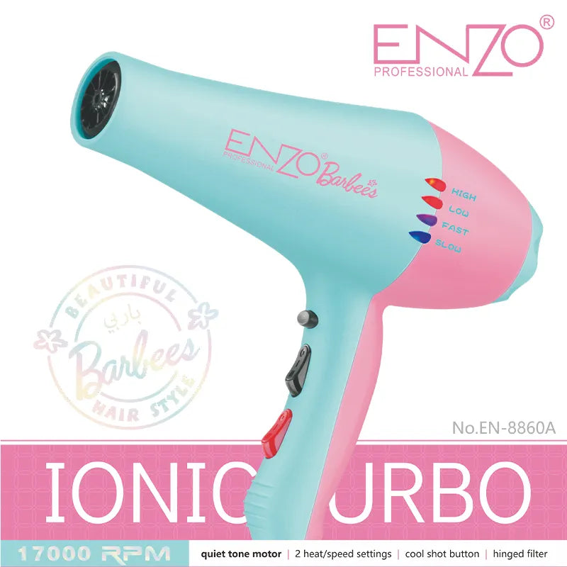 ENZO EN-8860A Barbie Hair Dryer – professional-grade hair dryer with a stylish Barbie-inspired design.