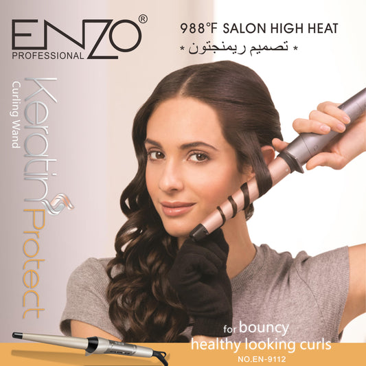 ENZO EN-9112 360° Rotating Hair Crimper and Curling Iron with conical barrel.