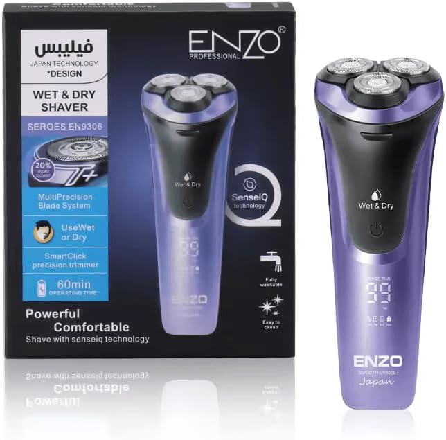 ENZO EN-9306 rechargeable triple blades shaving razor for men.