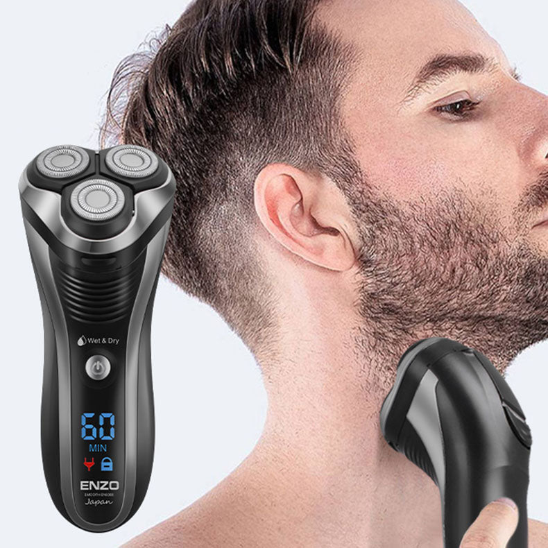 ENZO EN-9309 triple blades electric shaver for a close, smooth shave.