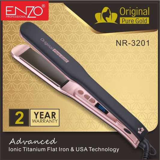 ENZO EN-NR3201 hair straightener with gold-plated titanium plates.