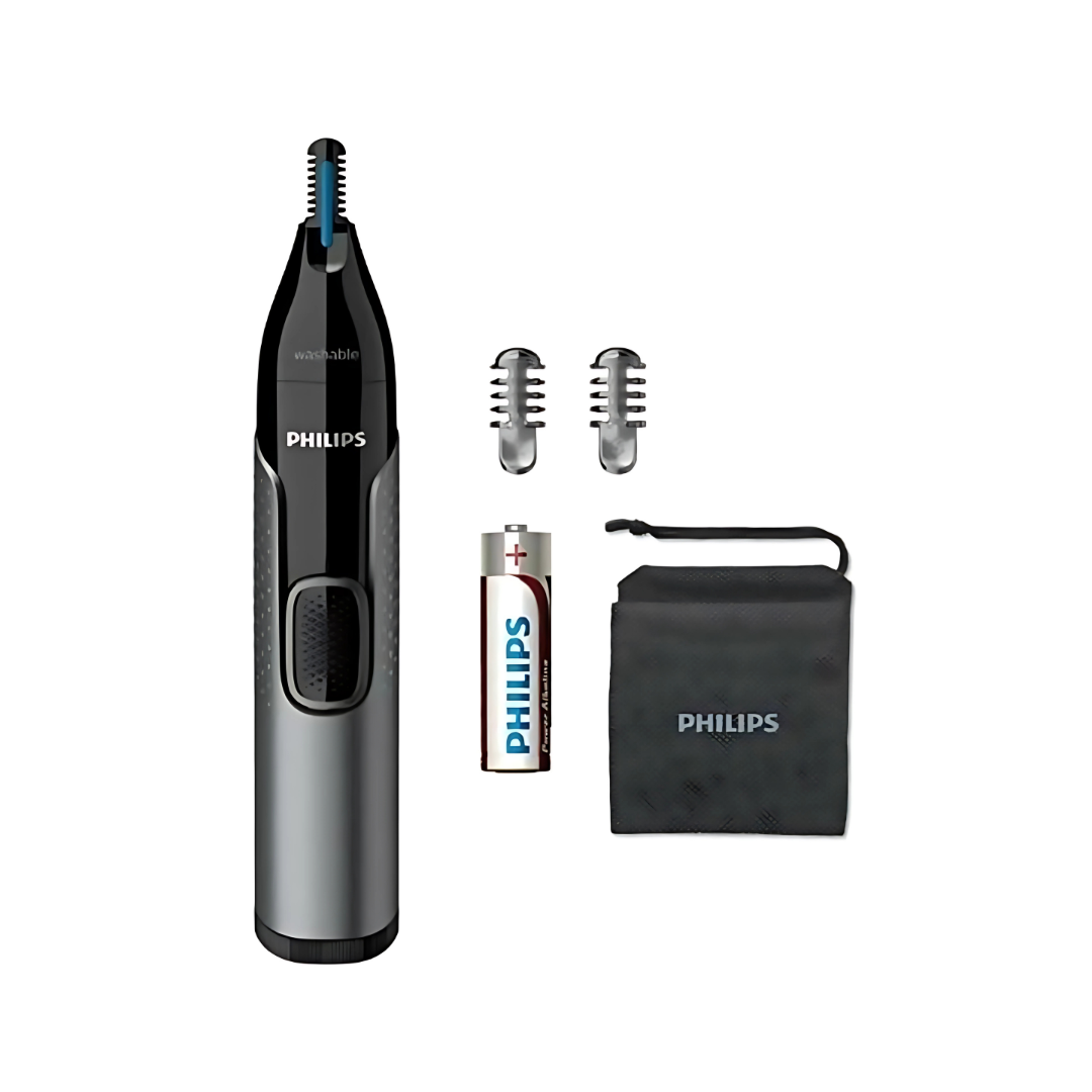 Philips NT3650 trimmer in use for precise grooming of nose and ears