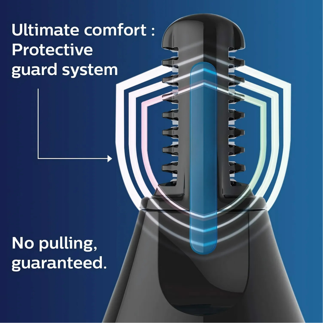 Philips NT3650 trimmer in use for precise grooming of nose and ears