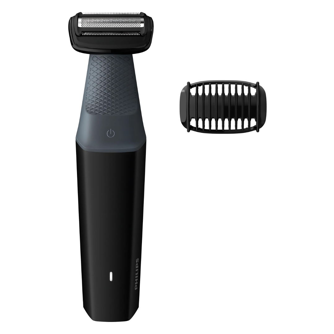 Close-up of the Philips BG3010 with rounded tips for skin-friendly grooming