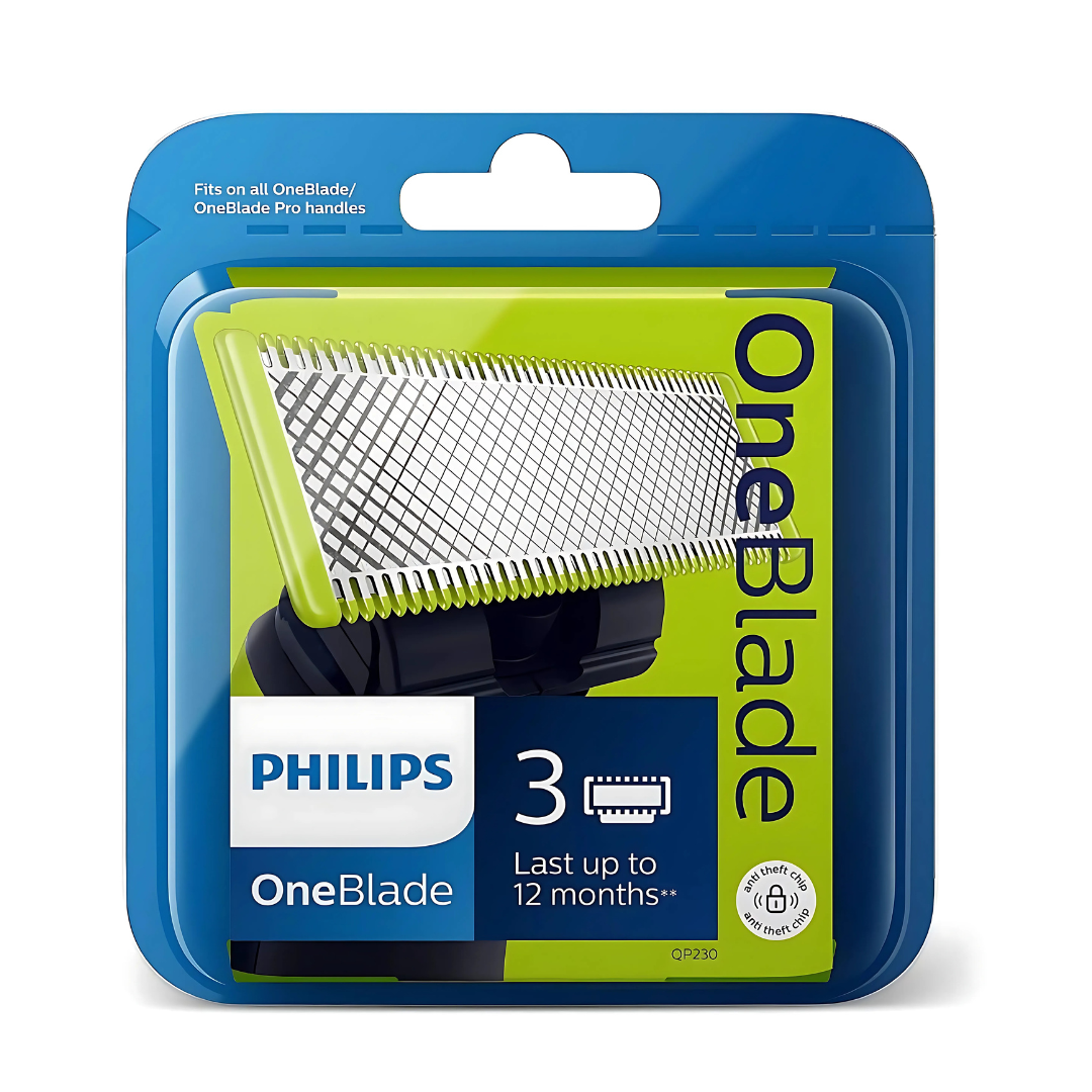 Close-up of Philips QP230 dual-sided replacement blade design