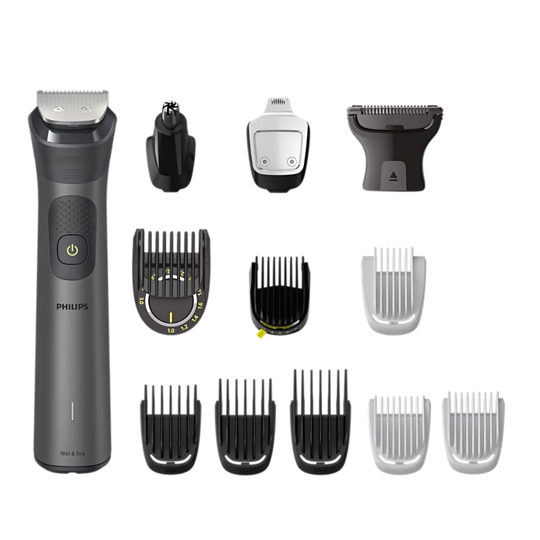 Philips MG7920 all-in-one grooming kit displayed with all 14 tools