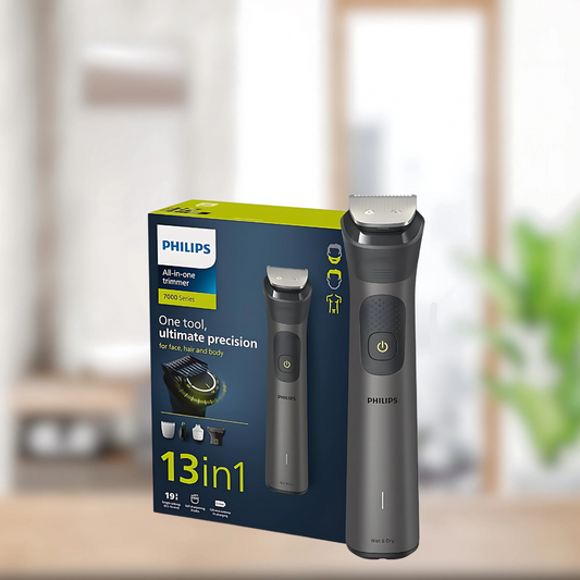 Philips MG7920 all-in-one grooming kit displayed with all 14 tools