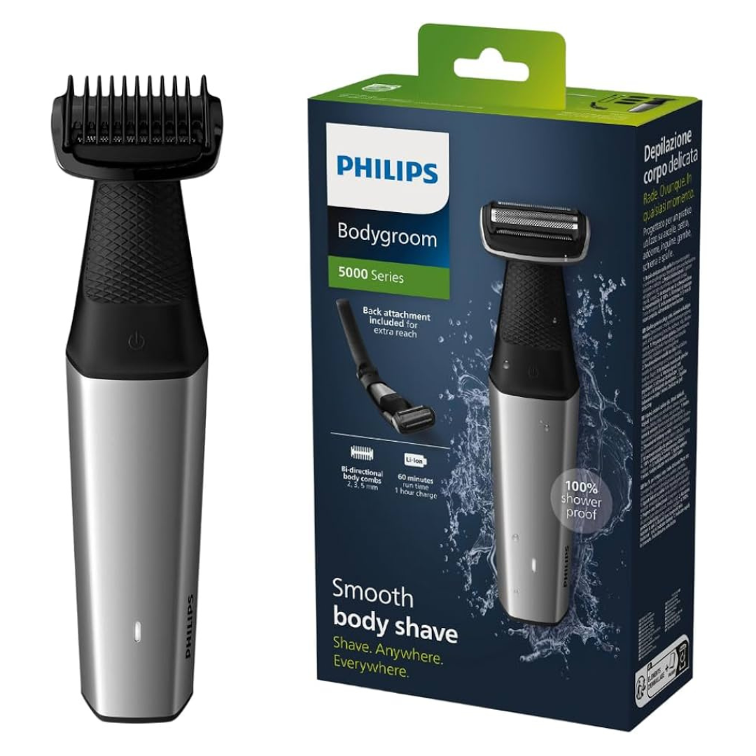 Close-up of Philips BG5021 dual-sided trimmer and foil shaver design