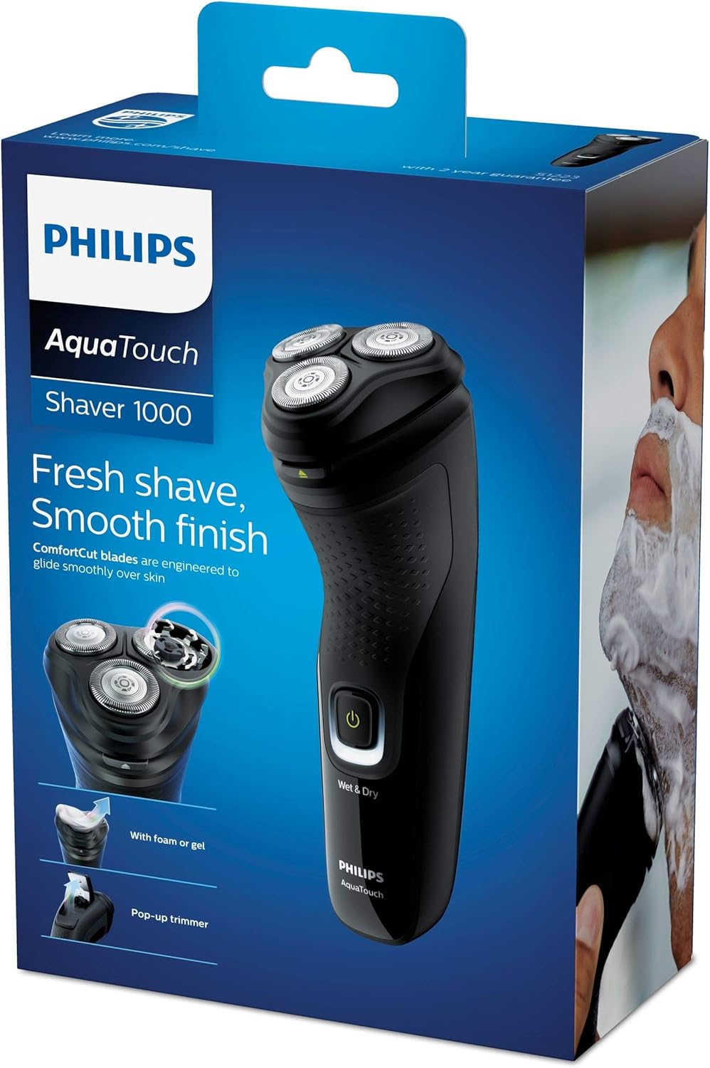 Philips Series 1000 S1223/40 Wet or Dry Electric Shaver in deep black and blue.