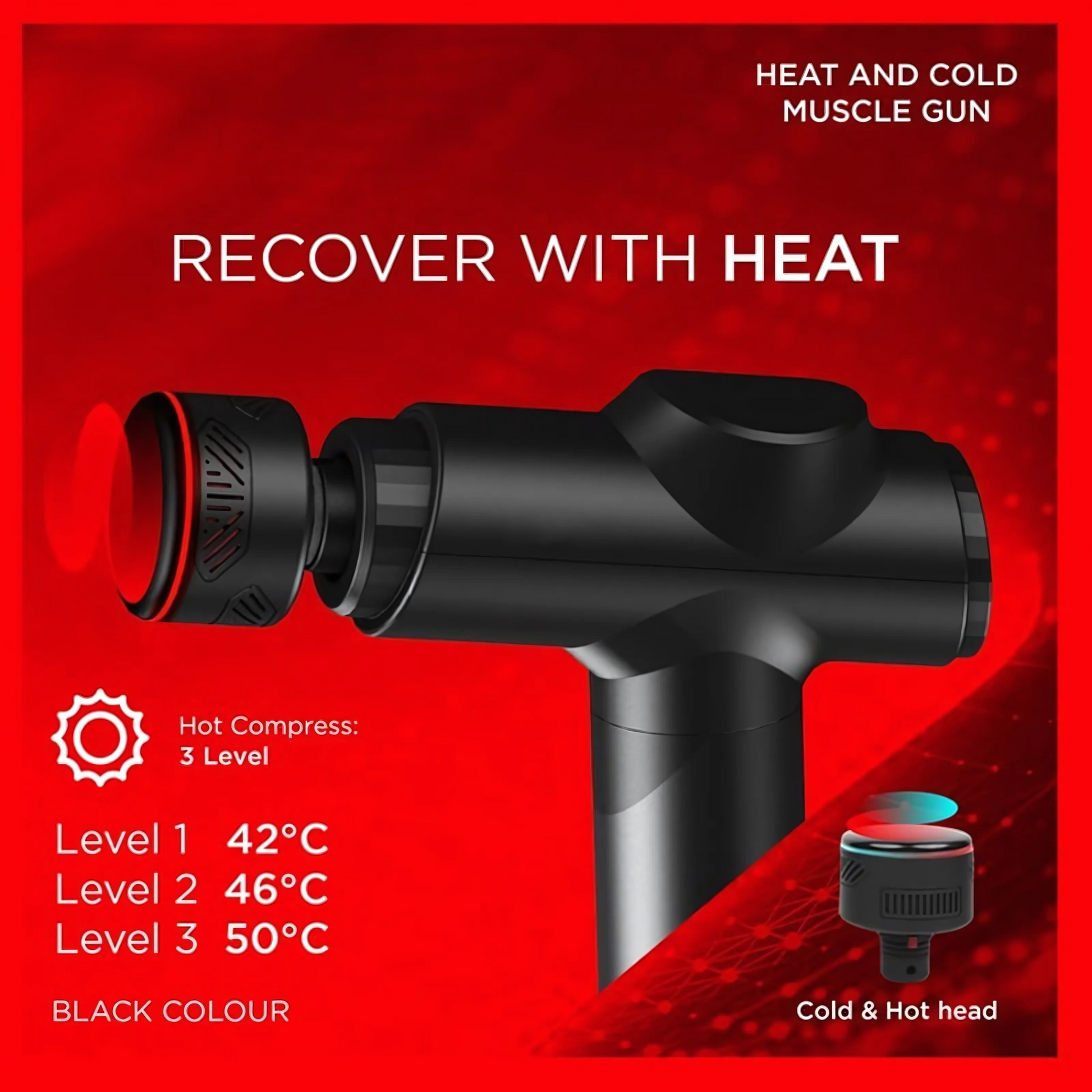 Heat and cold muscle massage gun with adjustable temperature settings