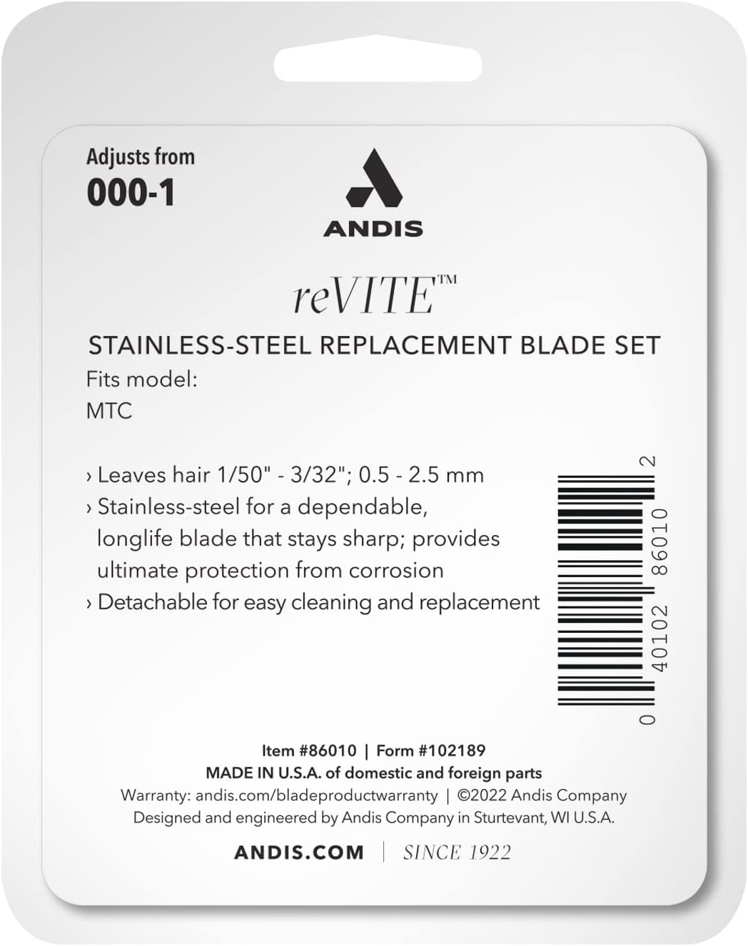 Andis 86010 reVITE Clipper Blade for Precision Cutting
