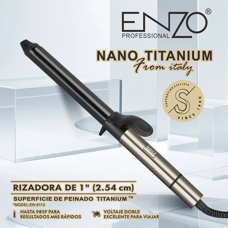 ENZO EN-9113 Rotating Ceramic Curling Iron with adjustable temperature settings.