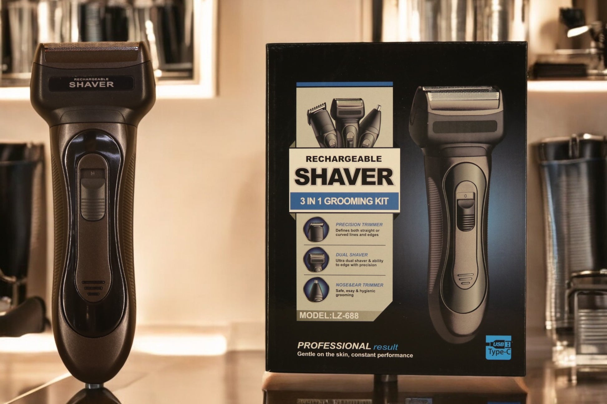 Rechargeable 3-in-1 grooming shaver for men