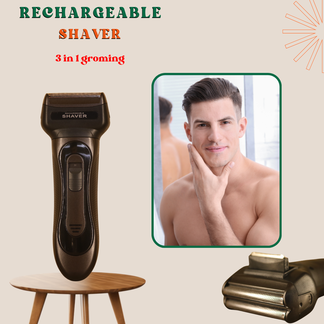 Rechargeable 3-in-1 grooming shaver for men