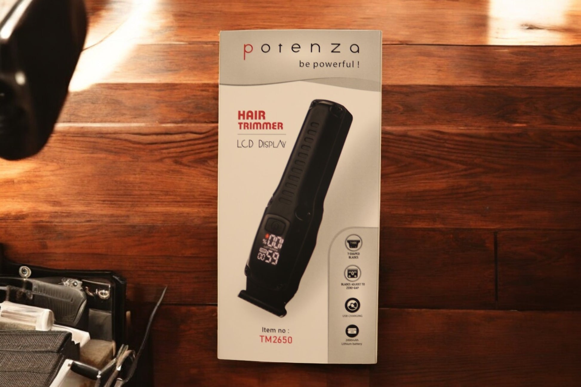 Potenza Rechargeable Hair Trimmer with titanium-coated blades and ergonomic design