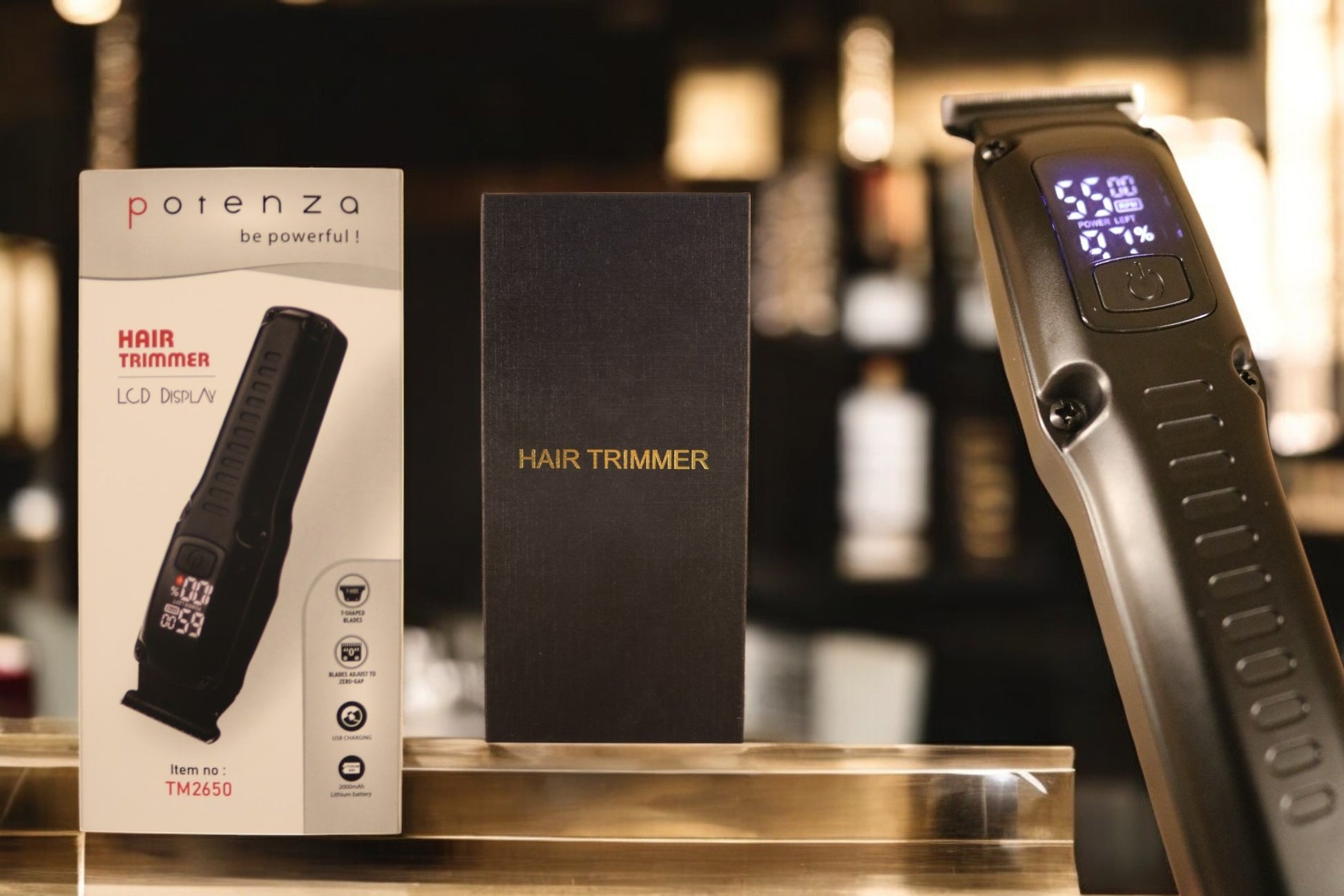 Potenza Rechargeable Hair Trimmer with titanium-coated blades and ergonomic design